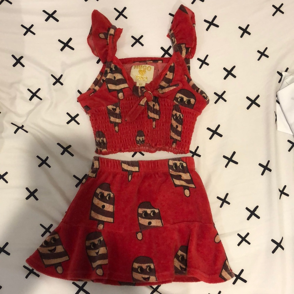Hugo ❤️ Tiki Red Girls' Two-Piece Matching Set - Cute Popsicle Print